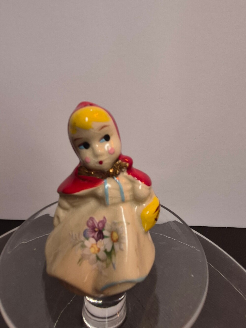 Ceramic Figurine Red Hood Girl Floral Dress 6 Inch